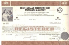 New England Telephone and Telegraph Co.,сертификат на $1000, 1975 год.