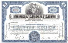International Telephone and Telegraph Со.,сертификат на 100 акций,1958 год.