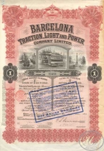 Испания.Barcelona Traction,Light and Power Со.,акция. 1913 год.