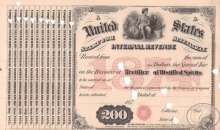 United States Internal Revenue(бланк), $200, 1874 год.