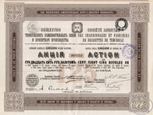 Тквибульских Каменноугольных копей и брикетного производств АО. Акция в 125 рублей, 1896 год.